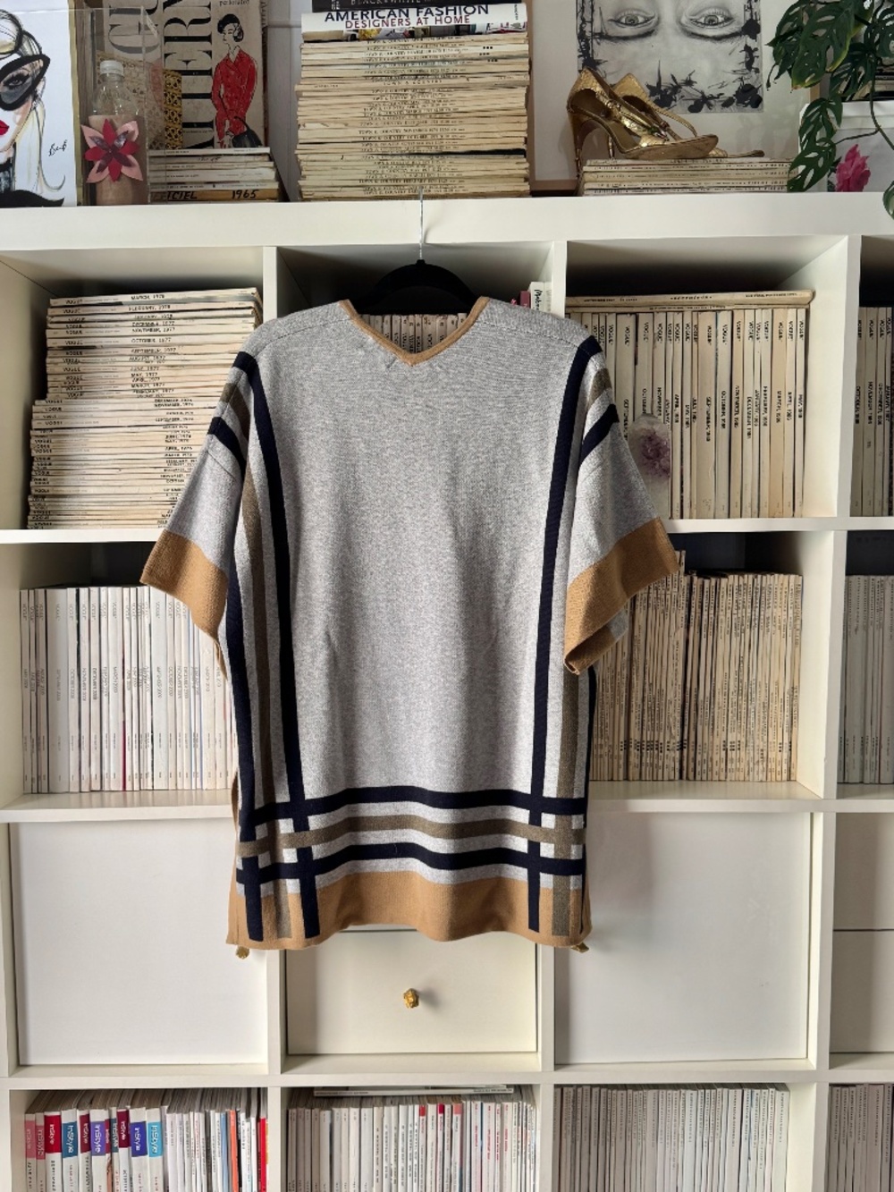 Jigsaw Poncho Sweater V-neck Oversized Casual Cool Boho Chic Western M-L - Picture 9 of 10